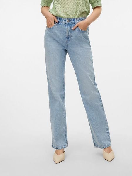 Vero Moda Dżinsy - Regular fit - w kolorze błękitnym rozmiar: W30/L32. Niebieskie jeansy Vero Moda, z aplikacjami, ze skóry, z podwyższonym stanem. Za 109,00 zł.