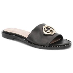 Czarne Klapki Lamanti Skórzane Buty Na Lato. Czarne klapki Lamanti, bez wzorów, ze skóry, bez obcasa. Za 329,00 zł.