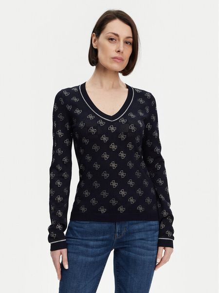 Guess Sweter W5GR07 Z3D60 Granatowy Regular Fit. Niebieskie swetry klasyczne Guess, l, z wiskozy, bez kołnierzyka. Za 279,99 zł.