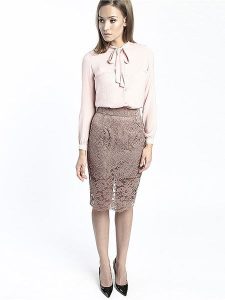 ECHO Spódnica w kolorze beżowym rozmiar: 40. Brązowe spódnice ECHO, bez wzorów, z koronki, midi. Za 144,24 zł.