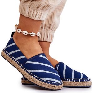 Damskie Klasyczne Espadryle Big Star JJ274960 Granatowe niebieskie. Niebieskie espadryle bez wzorów, z materiału, bez obcasa, na platformie. Za 142,48 zł.