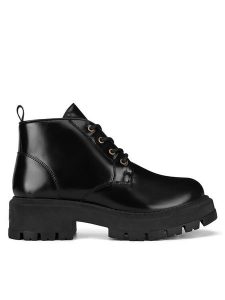 Badura Botki PILO-SL-04301 Czarny. Czarne botki Badura, bez wzorów, z lakierowanej skóry, bez obcasa, na płaskiej podeszwie, bez zapięcia. Za 279,99 zł.