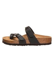 Birkenstock Japonki "Mayari" w kolorze czarnym rozmiar: 36. Czarne klapki Birkenstock, bez wzorów, z otwartym noskiem, bez obcasa. Za 338,21 zł.