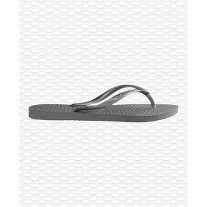Klapki damskie Havaianas Slim. Szare klapki Havaianas, bez wzorów, z gumy, bez obcasa. Za 100,95 zł.