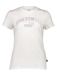 Puma Koszulka "Essentials+" w kolorze białym rozmiar: M. Białe bluzki Puma, m, bez wzorów, z bawełny, bez kołnierzyka, bez ramiączek. Za 79,03 zł.