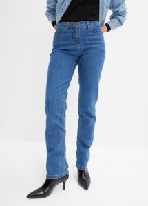 Jeansy ze stretchem, straight, mid waist. Niebieskie jeansy bonprix, bez wzorów, z jeansu. Za 109,99 zł.