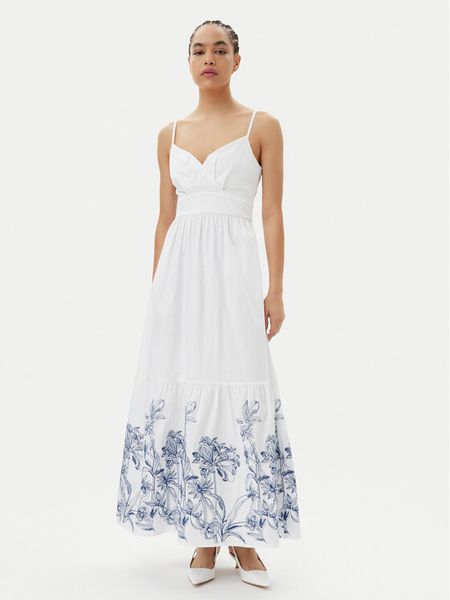 Guess Sukienka letnia W5GT26 WH580 Biały Regular Fit. Białe kombinezony Guess, na lato, xs, z aplikacjami, z bawełny, bez kołnierzyka, bez ramiączek. Za 680,99 zł.