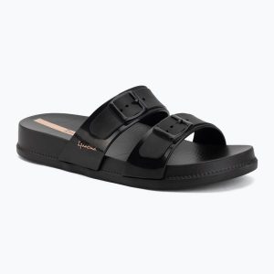 Klapki damskie Ipanema Leme Slide. Czarne klapki Ipanema, bez wzorów, z materiału, bez obcasa. Za 94,99 zł.