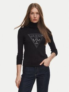 Guess Golf W6BR54 Z1455 Czarny Regular Fit. Czarne golfy Guess, z aplikacjami, z wiskozy. Za 344,99 zł.