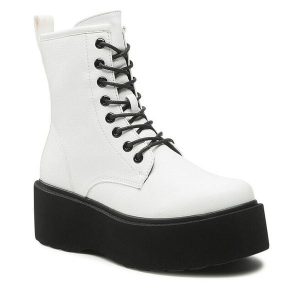 Trzewiki Jenny Fairy. Białe botki Jenny Fairy, bez wzorów, bez obcasa, na koturnie, bez zapięcia. Za 159,99 zł.