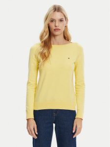 Tommy Hilfiger Sweter WW0WW40099 Żółty Regular Fit. Żółte swetry klasyczne TOMMY HILFIGER, xxs, z bawełny, bez kołnierzyka. Za 259,99 zł.
