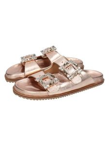 MELVIN & HAMILTON Skórzane klapki "Eve 1" w kolorze różowozłotym rozmiar: 39. Różowe klapki Melvin & Hamilton, bez wzorów, z otwartym noskiem, bez obcasa. Za 304,99 zł.