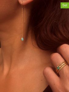 Les Petites Précieuses Pozłacane pierścionki (3 szt.) z diamentami i szafirami rozmiar: 58. Zielone pierścionki Les Petites Précieuses, z diamentem, pozłacane. Za 306,01 zł.