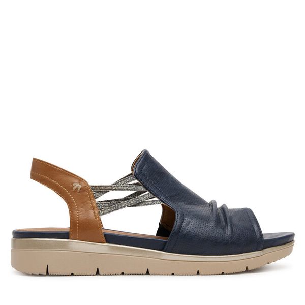 Sandały Jana. Niebieskie sandały Jana, bez wzorów, bez obcasa, na płaskiej podeszwie, bez zapięcia. Za 179,99 zł.