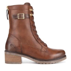 Trzewiki Remonte. Brązowe botki Remonte, bez wzorów, bez obcasa, na słupku, bez zapięcia. Za 384,99 zł.