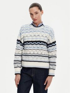 Barbour Sweter Eloise LKN1615MI11 Błękitny Relaxed Fit. Niebieskie swetry klasyczne Barbour, z bawełny, bez kołnierzyka. Za 339,99 zł.