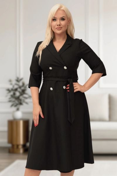 Elegancka czarna żakietowa sukienka Marietta XXL OVERSIZE WIOSNA. Czarne sukienki Moda Size Plus Iwanek, do pracy, na wiosnę, l, bez wzorów, z elastanu, biznesowe, bez kołnierzyka, bez ramiączek, mini, oversize. Za 325,00 zł.