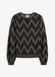 Sweter z cienkiej dzianiny z efektem połysku. Czarne swetry klasyczne bonprix, z dzianiny, bez kołnierzyka. Za 134,99 zł.