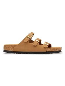Birkenstock Skórzane klapki "Florida" w kolorze jasnobrązowym rozmiar: 38. Brązowe klapki Birkenstock, bez wzorów, z otwartym noskiem, bez obcasa. Za 461,21 zł.