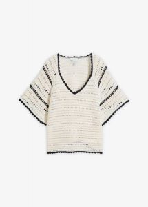 Sweter ażurowy z lnem. Białe swetry klasyczne bonprix, na wiosnę, z bawełny, bez kołnierzyka. Za 127,99 zł.