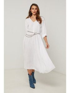 Fleur de Lin Lniana sukienka "Lurcica" w kolorze białym rozmiar: XL. Białe sukienki Fleur de Lin, xl, bez wzorów, ze lnu, bez kołnierzyka, bez ramiączek, maxi. Za 239,95 zł.