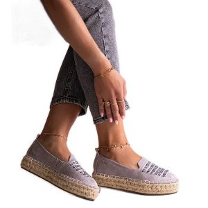 Szare espadryle Big Star JJ274890. Szare espadryle bez wzorów, bez obcasa. Za 158,90 zł.