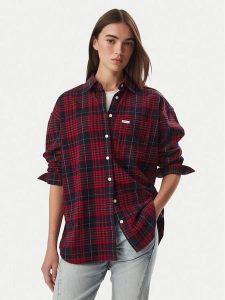 Guess Jeans Koszula W5BH40 WGMH1 Czerwony Regular Fit. Czerwone koszule Guess Jeans, l, z aplikacjami, z bawełny, bez kołnierzyka, bez ramiączek. Za 350,99 zł.