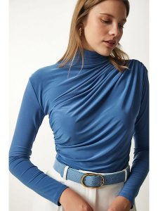 Happiness Istanbul Bluzka w kolorze niebieskim rozmiar: 40. Niebieskie bluzki Happiness Istanbul, bez wzorów, bez kołnierzyka, bez ramiączek. Za 63,45 zł.