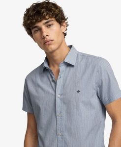 Superdry Koszula Riviera z krótkim rękawem, len – Ticking Navy Stripe. Niebieskie koszule Superdry, m, bez wzorów, ze lnu, bez kołnierzyka, bez ramiączek. Za 335,95 zł.