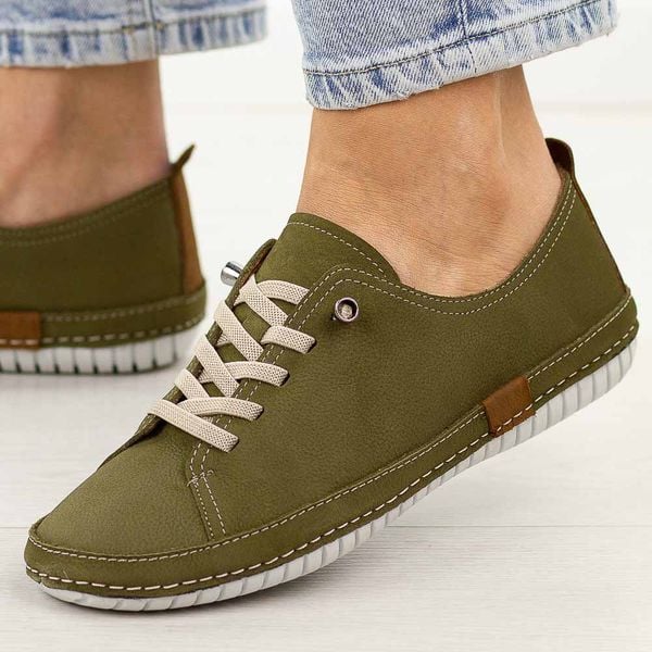 Khaki skórzane półbuty damskie T.Sokolski 2948. Brązowe półbuty Sokolski, na jesień, bez wzorów, z jeansu, z okrągłym noskiem, bez obcasa, na płaskiej podeszwie, bez zapięcia. Za 299,00 zł.