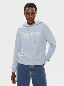 Tommy Hilfiger Bluza Monotype Flock WW0WW41236 Błękitny Relaxed Fit. Niebieskie bluzy TOMMY HILFIGER, s, bez wzorów, z bawełny, bez kaptura. Za 379,99 zł.