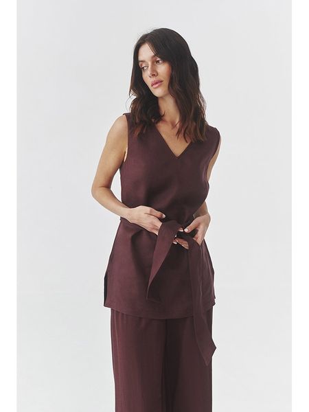 TATUUM Lniana bluzka w kolorze brązowym rozmiar: 38. Brązowe bluzki Tatuum, bez wzorów, ze lnu, bez kołnierzyka, bez ramiączek. Za 113,36 zł.