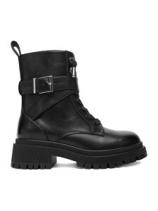 Nine West Trzewiki CEO-DANAE-01 Czarny. Czarne botki Nine West, bez wzorów, z materiału, bez obcasa, na płaskiej podeszwie, bez zapięcia. Za 279,99 zł.