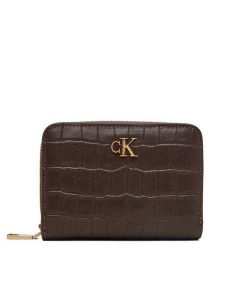 Calvin Klein Portfel Ck Croc Medium Flap Zip Around LV04F1095G Brązowy. Brązowe portfele Calvin Klein, bez wzorów, ze skóry. Za 289,99 zł.