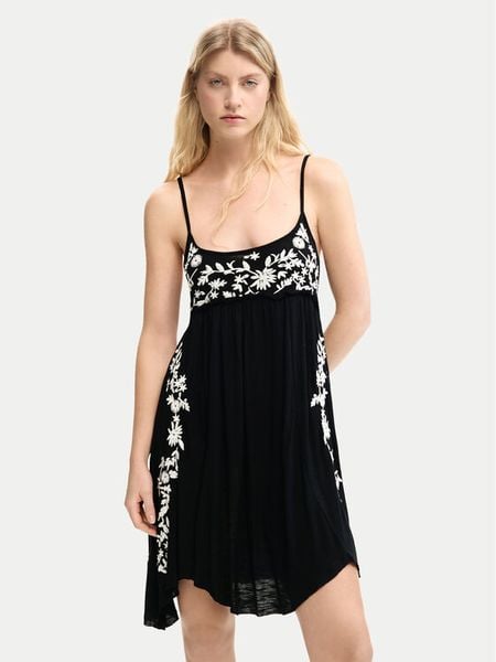 Desigual Sukienka letnia Cassatt 26SWVK42 Czarny Regular Fit. Czarne kombinezony Desigual, na lato, m, bez wzorów, z wiskozy, bez kołnierzyka, bez ramiączek. Za 333,99 zł.