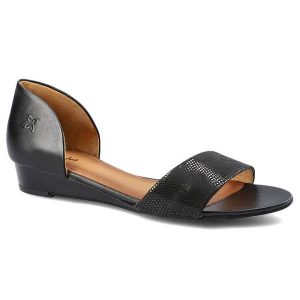 Czarne Sandały Maciejka Damskie Eleganckie Buty. Czarne sandały Maciejka, bez wzorów, ze skóry, bez obcasa, na koturnie, bez zapięcia. Za 269,00 zł.