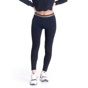 Damskie legginsy Shine On z gumką ze strasu. Czarne legginsy LEONE 1947 APPAREL, bez wzorów, z tkaniny. Za 109,99 zł.