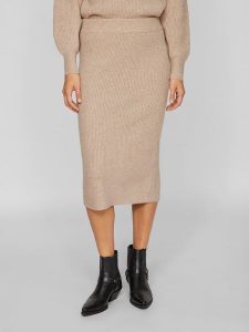 Vila Spódnica "Vikachel" w kolorze beżowym rozmiar: S. Brązowe spódnice Vila, s, bez wzorów, prążkowane, midi. Za 87,19 zł.