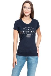 MUSTANG T SHIRT DAMSKI Alexia C Print 1008940 5323. Czarne t-shirty Mustang, xs, bez wzorów, bez kołnierzyka, bez ramiączek. W wyprzedaży za 39,99 zł.