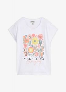 T-shirt z czystej bawełny. Białe t-shirty bonprix, bez wzorów, z bawełny, bez kołnierzyka, bez ramiączek. Za 67,99 zł.