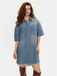 One Teaspoon Sukienka jeansowa 26541 Niebieski Relaxed Fit. Niebieskie kombinezony One Teaspoon, xxs, bez wzorów, z bawełny, bez kołnierzyka, bez ramiączek. Za 369,99 zł.