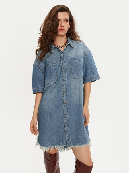 One Teaspoon Sukienka jeansowa 26541 Niebieski Relaxed Fit. Niebieskie kombinezony One Teaspoon, xxs, bez wzorów, z bawełny, bez kołnierzyka, bez ramiączek. Za 469,99 zł.