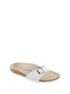 Birkenstock Klapki w kolorze białym rozmiar: 39. Białe klapki Birkenstock, bez wzorów, z otwartym noskiem, bez obcasa. Za 295,78 zł.