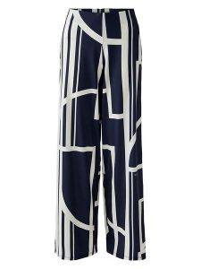 Miss Lagotte Spodnie w kolorze granatowo-białym rozmiar: 42. Niebieskie spodnie z wysokim stanem Miss Lagotte, bez wzorów, z materiału, z podwyższonym stanem. Za 171,28 zł.