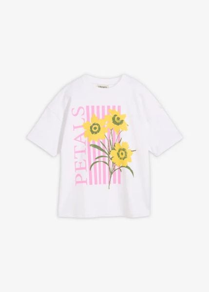 T-shirt oversize z czystej bawełny organicznej. Białe t-shirty bonprix, bez wzorów, z bawełny, bez kołnierzyka, bez ramiączek. Za 64,99 zł.