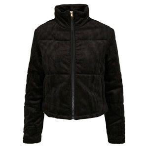 Parka damska Urban Classics corduroy puffer. Czarne kurtki Urban Classics, bez wzorów, z puchu, bez kaptura. Za 305,50 zł.