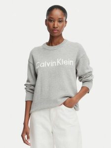 Calvin Klein Jeans Sweter LV044G313G Szary jasny Regular Fit. Szare swetry klasyczne Calvin Klein Jeans, xs, z bawełny, bez kołnierzyka. Za 529,99 zł.