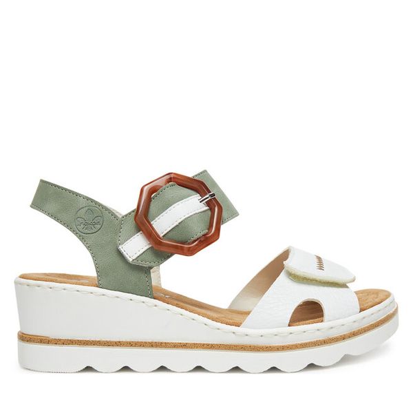 Sandały Rieker. Białe sandały Rieker, bez wzorów, bez obcasa, na koturnie, bez zapięcia. Za 259,99 zł.