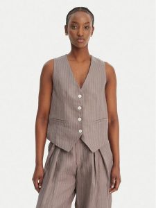 Eleh Kamizelka garniturowa SS260027 Szary Oversize. Szare kamizelki Eleh, bez wzorów, ze lnu, bez kołnierzyka, bez ramiączek, bez kaptura. Za 332,99 zł.
