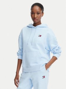 Tommy Jeans Bluza DW0DW19414 Niebieski jasny Regular Fit. Niebieskie bluzy Tommy Jeans, s, bez wzorów, z bawełny, bez kaptura. Za 331,99 zł.